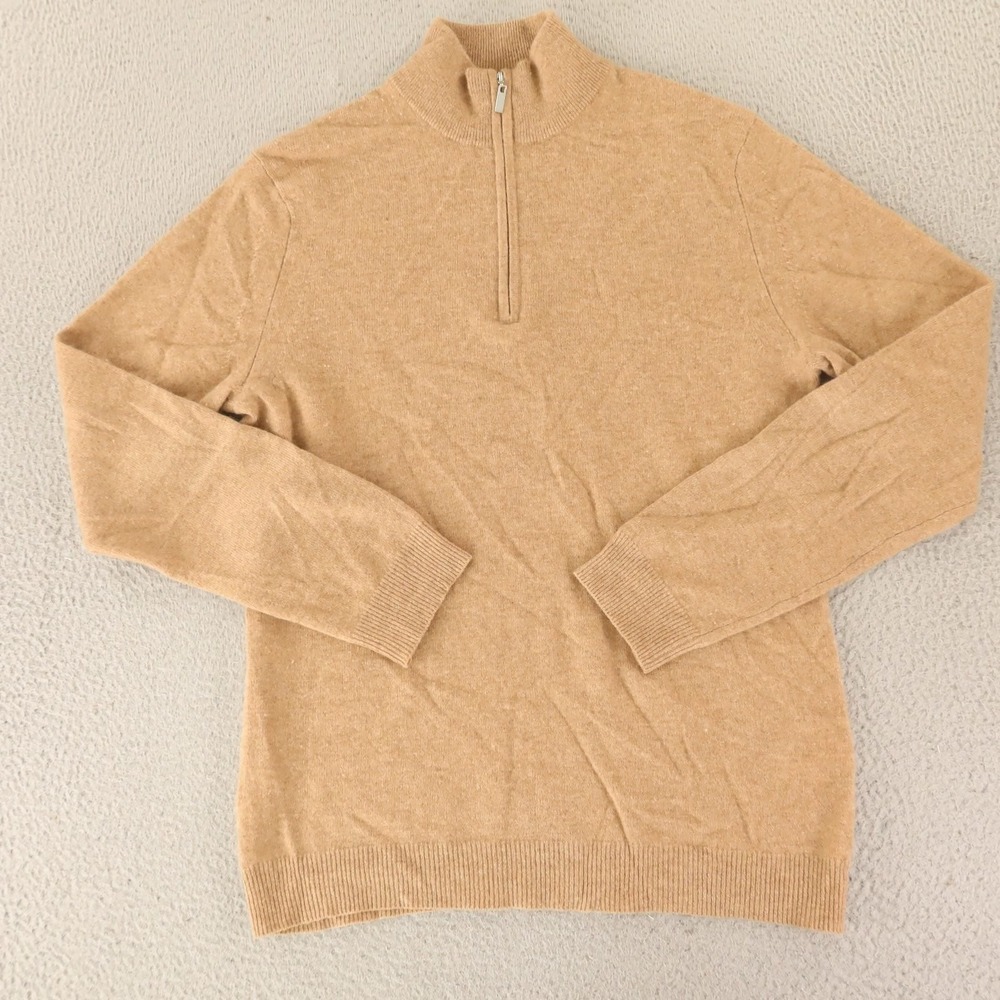 Tasso Elba Sweater Mens S Beige 100% Cashmere Mock Neck 1/4 Zip